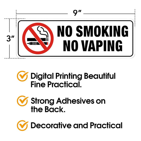 No Smoking No Vaping Sign Set Of 4, 9 By 3 Inch Stick On Wall Signs For Home Office Or Business, Easy Peel And Stick