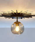 Sleek Black Flush Mount Ceiling Light With Glass Globe Sputnik Starburst 1 Light Close To Ceiling Fixture