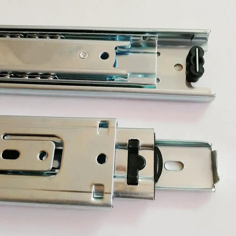 Pro Level Heavy Duty Full Extension Drawer Slides Six Inch Telescopic Ball Bearing cabinet rails showing metal construction and smooth motion.
