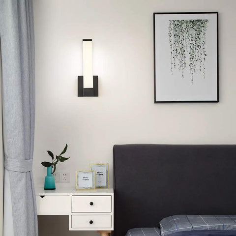 Slick Black Acrylic LED Wall Sconce Light For Bedroom And Hallway 12 Inch Height 12W 4000K Natural White Modern Indoor Wall Lamp
