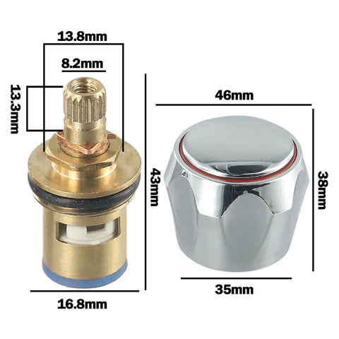 4 Pack Shower Knob Replacement Kit One Half Inch Faucet Handle Handwheel Replacement Heads shown with dimensions