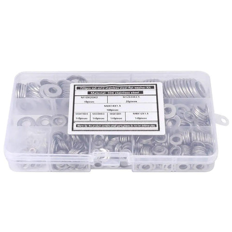 Your Go To Flat Washer Kit 720 Pieces Set In 304 Stainless Steel Assortment Sizes From M3 To M12 Rust Resistant Gasket Washers