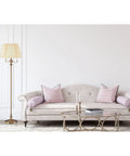 Antique Brass Floor Lamp With Six Way Torchiere, 150 Watt Power, 59 Inch Tall Iron Hammered Base next to a sofa in a living room.