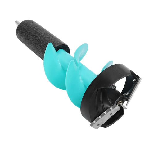 Cool 6 Inch Manual Ice Auger Drill With Floating Tube And Razor Sharp Nylon Bit For Easy Burrowing close-up of blade and spiral.