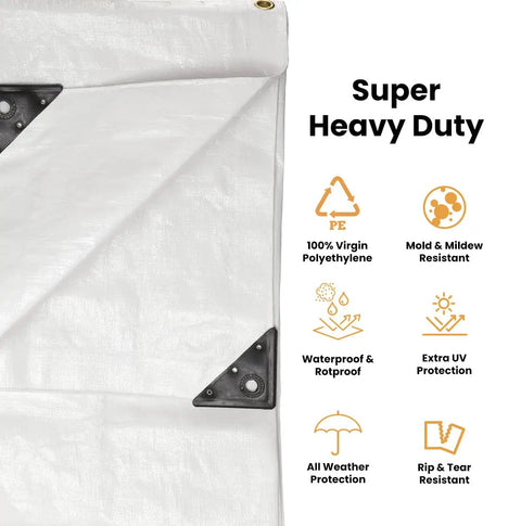 12x20 Ft Heavy Duty Poly Tarp 10 Mil Waterproof UV Resistant True To Size Cover For Camping Construction Boats And Equipment With Rust Proof Grommets Tear And Rip Resistant Extra Thick Tough As Nails