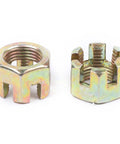 Close-up of castle nuts from Heavy Duty Universal Rear Axle Kit For Go Karts 740mm 29 Inch Rear Wheel Shaft Assembly Durable Go Kart Axle Shaft.