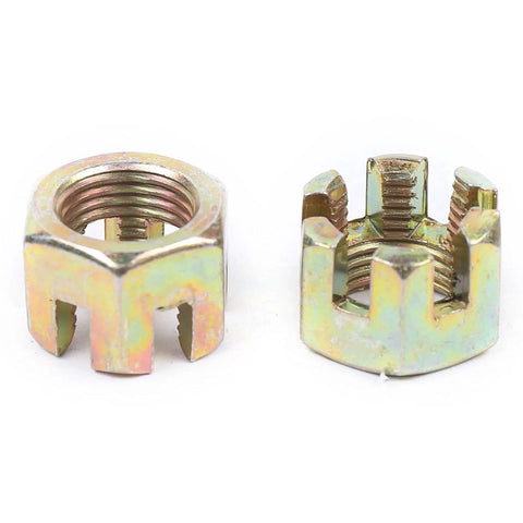 Close-up of castle nuts from Heavy Duty Universal Rear Axle Kit For Go Karts 740mm 29 Inch Rear Wheel Shaft Assembly Durable Go Kart Axle Shaft.
