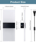 Product dimensions for Plug In Wall Light Sconce With Adjustable Color Temperature, 12W Indoor Lamp, 3 Color Temperatures, 2 Pack.