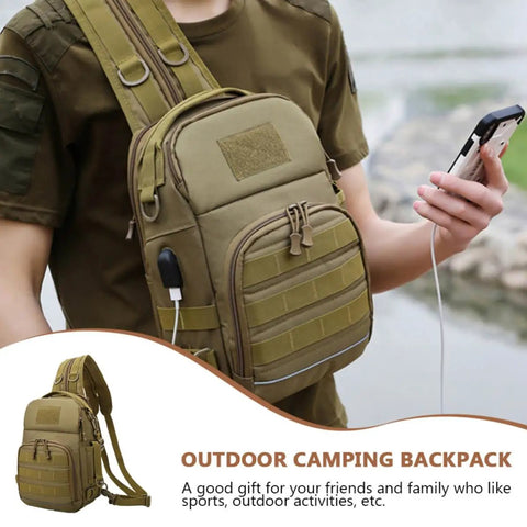 Camouflage Large Capacity Backpack For Outdoor Fishing And Camping With Durable Oxford Cloth Cushioned Shoulder Straps on person
