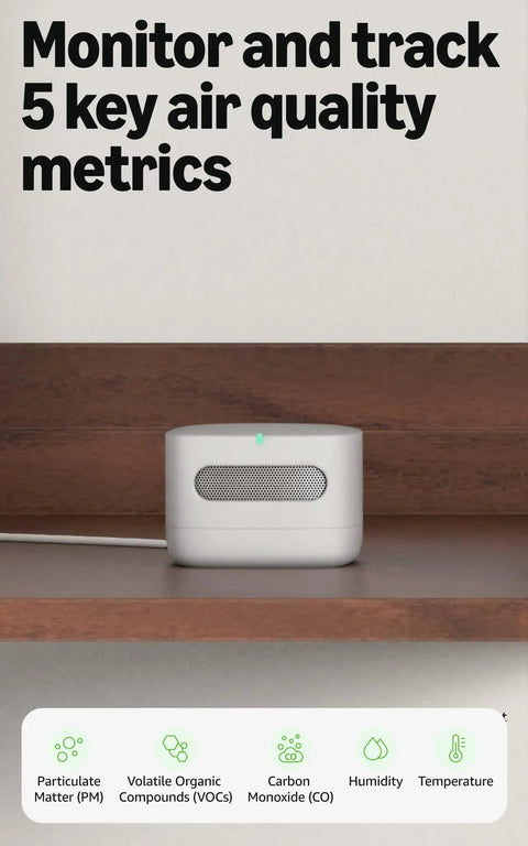 Slick Indoor Air Quality Monitor Tracks Temp Humidity Carbon Monoxide Pm2.5 Vocs Hooks Into Alexa Sends Snappy Alerts On shelf