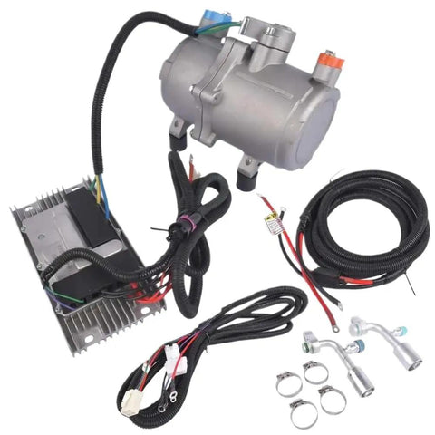 12V Electric AC Scroll Compressor Close Kit For Universal Car And Truck Air Conditioning with wires and connectors.