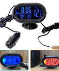 MASO car thermometer LCD digital clock 12-24V with blue backlight and cigarette lighter power adapter
