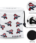 Premium Leather Golf Pouch With Drawstring Closure For Balls And Tees, USA Birdie design shown on durable PU leather case for golf accessories