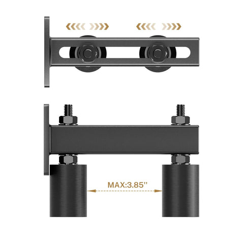 Adjustable 3 Inch Slide Gate Guide Roller System With Rust Proof Heavy Duty Steel Gate Support Assembly And Dual Hard Nylon Guiders For Anti Tipping Sliding Gates Up To 4 Inches Universal T Shaped Bracket Made From AISI 1045 Steel, front view