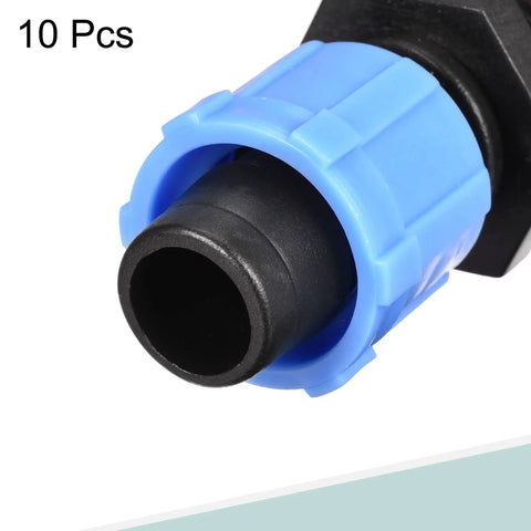 Close-up of Drip Irrigation Barbed Locking Fittings Pack For 16mm Tubing G1/2 Male Thread 10 Pack PE Plastic 57mm Long