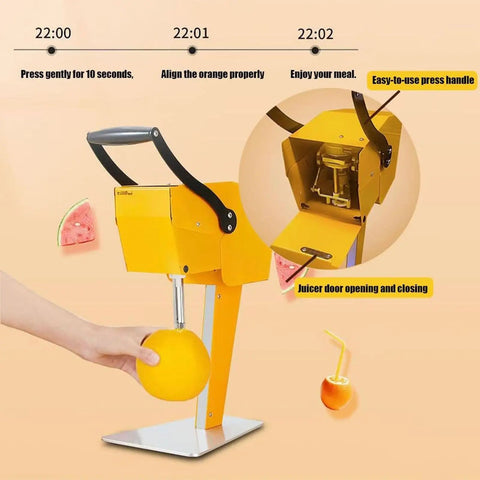 Heavy Duty Electric Citrus Juicer With Three-Blade Steel Cutter Head For High Yield And Quick Press Operation Detachable Design Perfect For Fresh Orange Watermelon Juice Extraction At Home, featuring easy-to-use press handle.