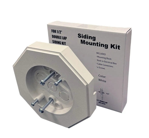 Vertical Siding Lamp Mount Kit With Built-In Box For Lights One Half Inch PVC shown with packaging