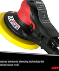 Close-up of Self-Vacuum Orbital Palm Sander With Anti-Vibration Air Motor Ultra Low Noise DBA 11,000 RPM with yellow sanding pad