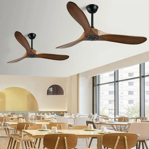 52 Inch Slick Ceiling Fan With Heavy Duty Solid Wood Blades And Silent Remote Control Smooth Airflow Top Tier Cooling For Your Summer Chill Vibe in a modern dining area.