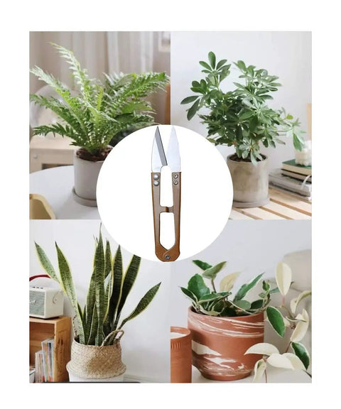 3 Pack 4.1 Inch Bonsai Pruning Scissors With Sharp Blade And Self Opening Spring displayed over images of potted plants