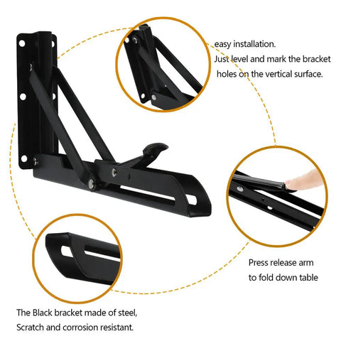 Beefy Heavy Duty Folding Shelf Brackets 12 Inch 6 Pack Black Wall Mounted Collapsible Brackets installation guide.