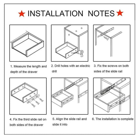 Installation notes for Heavy Duty Drawer Slides With Lock 26 Inch Side Mount Ball Bearing Runners 264 Lb Load Capacity