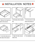 Illustrated installation instructions for Rock Solid Workhorse Built Tough For Home Upgrade Projects smooth gliding drawer slides.