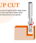 Upcut spiral router bit, 3-flute, 1/2 in shank, 4 in length, 1/2 in cutting diameter, carbide end mill for wood
