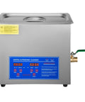 Top Shelf Ultrasonic Cleaner Featuring A Rock Solid 6 Liter Stainless Steel Tank And 200 Watt 40 Khz Heating Function To Kick Stubborn Grime Off Jewelry Glasses Brass And Tools - Front view with digital controls.