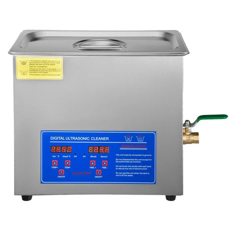 Top Shelf Ultrasonic Cleaner Featuring A Rock Solid 6 Liter Stainless Steel Tank And 200 Watt 40 Khz Heating Function To Kick Stubborn Grime Off Jewelry Glasses Brass And Tools - Front view with digital controls.
