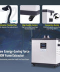 Heavy Duty Laser Welding Fume Extractor Featuring Badass H13 HEPA Filters And Deep Carbon Scrubbing, showcasing flexible pipe and casters.