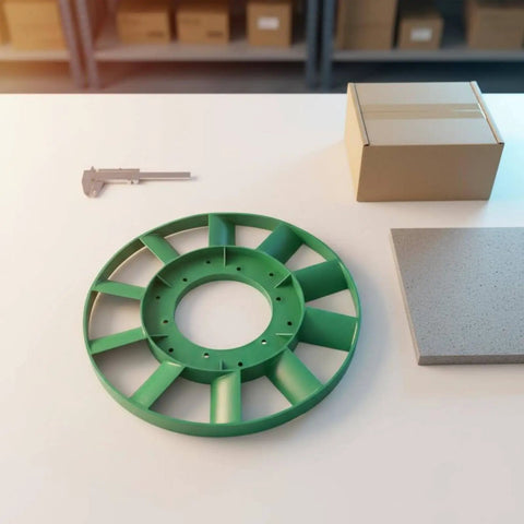 Heavy Duty Compressor Cooling Fan Replacement Impeller with Precision Molded Rotor displayed on a table with measuring tool.