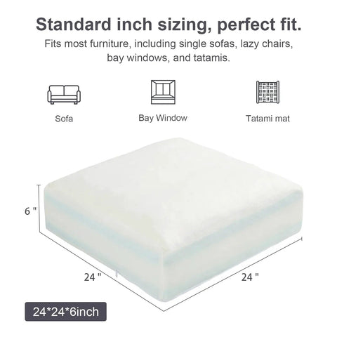 Premium Six Inch Sofa Cushion Insert With High Density Four Layer Memory Foam Couch Replacement Pad dimensions 24x24x6 inches for sofas and chairs.