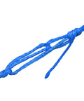 Close-up of blue 100 Ft UHMWPE Braided Cord 2mm spliceable utility line with knot for camping tents and tarps