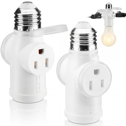 2-Pack E26 Light Socket Adapter With 3 Way Power Source, All Copper Screw-In Bulb Holder, Flame Retardant And Dust Proof