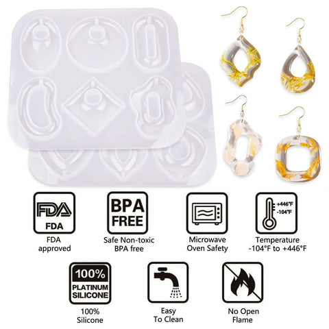 Dope DIY Resin Silicone Molds, 4 Pack Flexible Epoxy Craft Tools for Jewelry Making, Reusable Geometry Pendant and Earring Forms, Legit Art Casting Stamps For Crafting Fresh Necklaces and Keychains