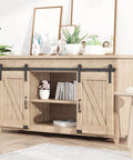 Compact 6 Foot Sliding Barn Door Hardware Kit For Double Doors And Small Cabinets installed on wooden cupboard