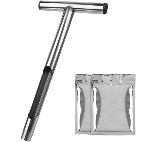 12 Inch Stainless Steel Soil Probe With T-Handle and two bags, ideal for precise soil sampling in yard, garden, or pots