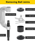 Acymner ball joint press and U-joint removal tool with adapters for 2WD/4WD vehicles; steel construction