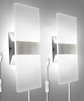 Two Pack Modern LED Wall Sconces Plug In Lights 10W 6000K Cool White Acrylic Wall Lamps With 6 Foot Cord And On Off Switch Easy Install Or Optional Hardwire