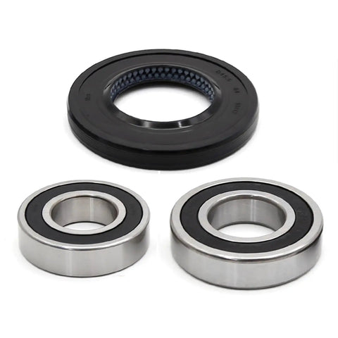 Heavy Duty Washer Seal Bearing And Tub Drum Shaft Assembly Kit For Samsung Models includes two stainless steel bearings and one rubber seal.
