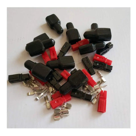45A Quick Connect Battery Connector Kit For Modular Power Wiring And Quick Disconnects 10 Pair Set Compatible With AWG 10 12 14 600V Rated Heavy Duty High Current Battery Terminals For Auto Marine Solar DIY Projects. Black and red battery connectors with metal terminals