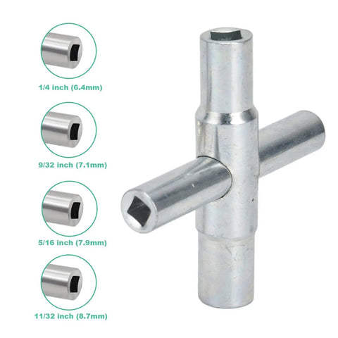 4 Way Sillcock Water Key And 4 End Utility Key Set Stainless Steel Faucet Valve Wrench Kit for Opening Valves Faucets Cabinets