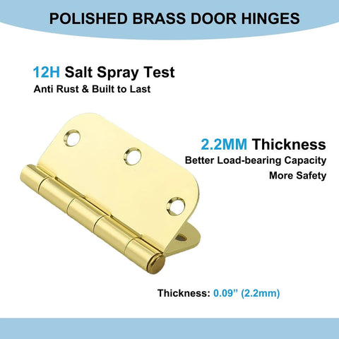 Heavy Duty 3.5 Inch Brass Door Hinges With Brushed Golden Finish And Set Of Three Solid Interior Exterior Hardware Pieces Delivering Buttery Smooth Swing Plus Knockout Style For Any Real Deal Home Upgrade Job Today. Polished brass hinge with 2.2mm thickness.