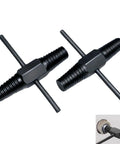Dual Use Screw Extractor for Stripped and Broken Screws, Easy Out Tool for Pipes, shown in black steel, with side view of use