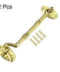 Hook Latch for Gate Door Window Cabinet Eye Closure with Mounting Screws shown with 4 screws, brass finish, 105mm long.