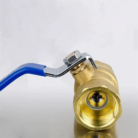 Top Shelf Brass Ball Valve With BSP Thread Lever Handle Heavy Duty Copper Plumbing Tap showing blue lever handle for water and air use.