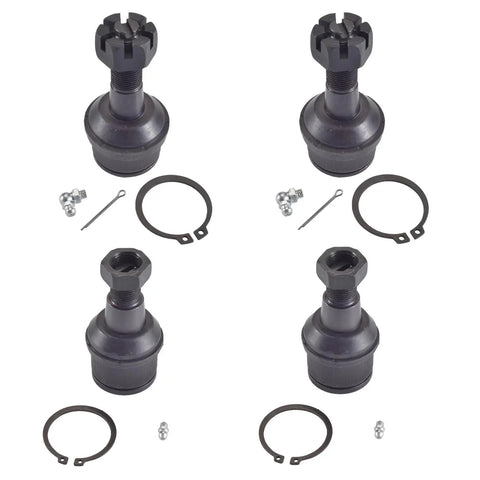 Beef Up Your Ride With A 12 Piece Front Steering Kit For 2000 To 2005 Ford Excursion F250 F350 Super Duty Includes Upper And Lower Ball Joints Inner And Outer Tie Rod Ends Sway Bar Link Adjusting Sleeve And Drag Link For 4WD. 12-piece black steel ball joint set with clips and cotter pins