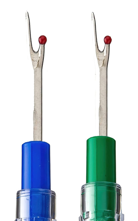 Seam Ripper And Thread Snips Kit For Sewing, two large rippers with blue and green ABS handles, high-carbon steel blades