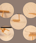 Mini Zen Garden Kit With White Sand, 10 By 7 Inch Rectangular Tray And Meditation Accessories showing rakes making patterns